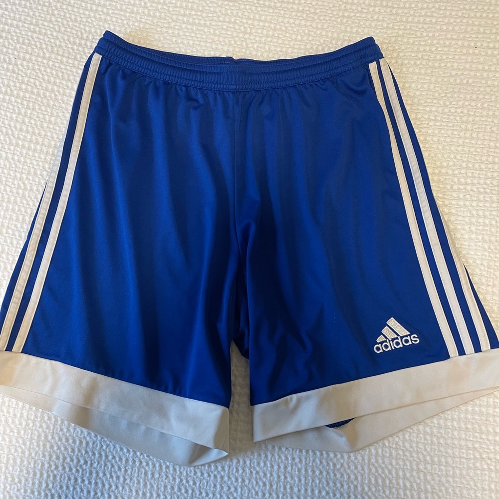 Adidas Men's Royal Blue Athletic Shorts with White Stripes